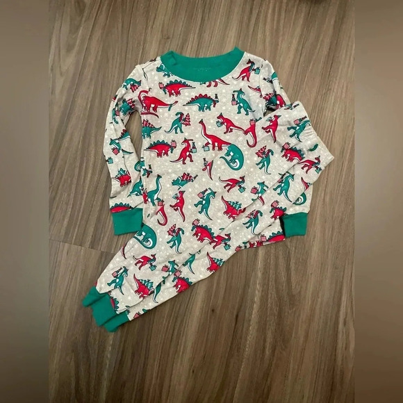 Children’s place boys red and green dinosaur Christmas pajama set size 9-12 M - Picture 1 of 10